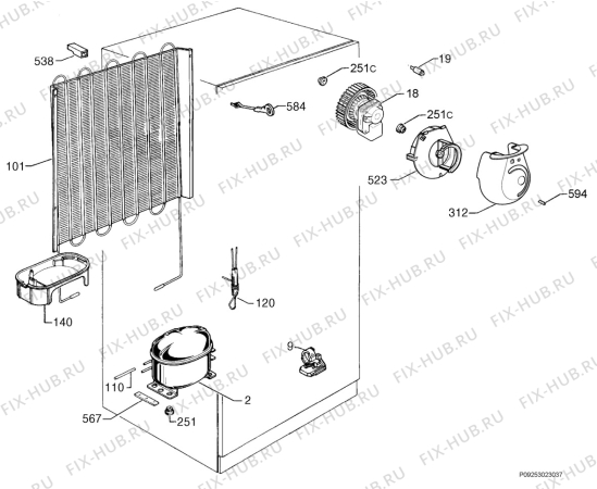 Взрыв-схема холодильника Zoppas PDX43 - Схема узла Cooling system 017